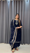 ROYAL BLUE VELVET KURTA SET