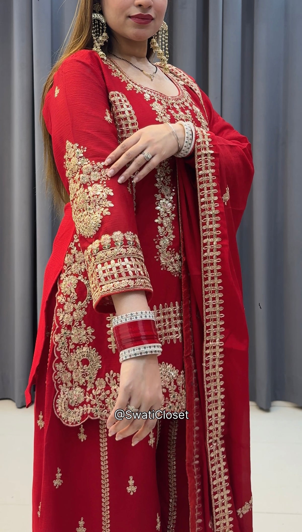 KARWACHAUTH SPECIAL RED PLAZZO SUIT