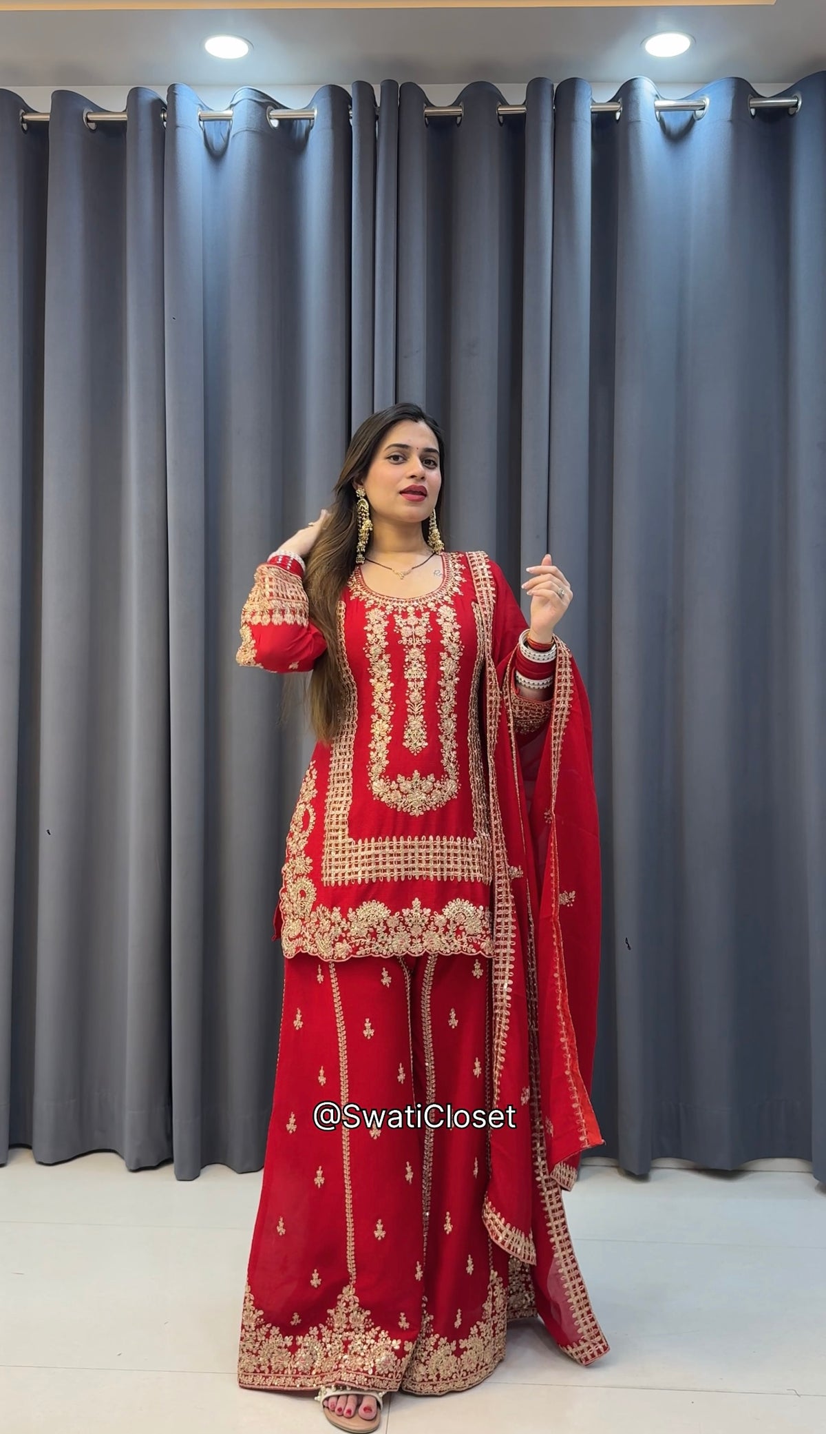 KARWACHAUTH SPECIAL RED PLAZZO SUIT
