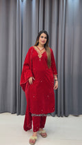 RUBY RED VELVET KURTA SET