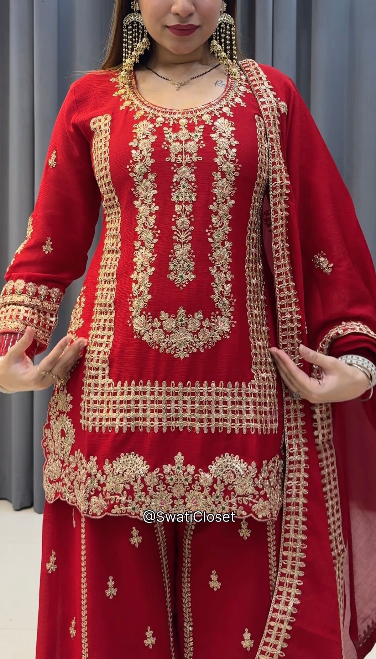 KARWACHAUTH SPECIAL RED PLAZZO SUIT